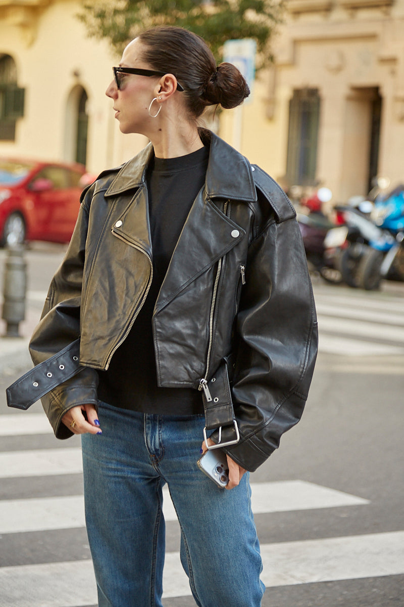 Chaqueta biker oversize cuero
