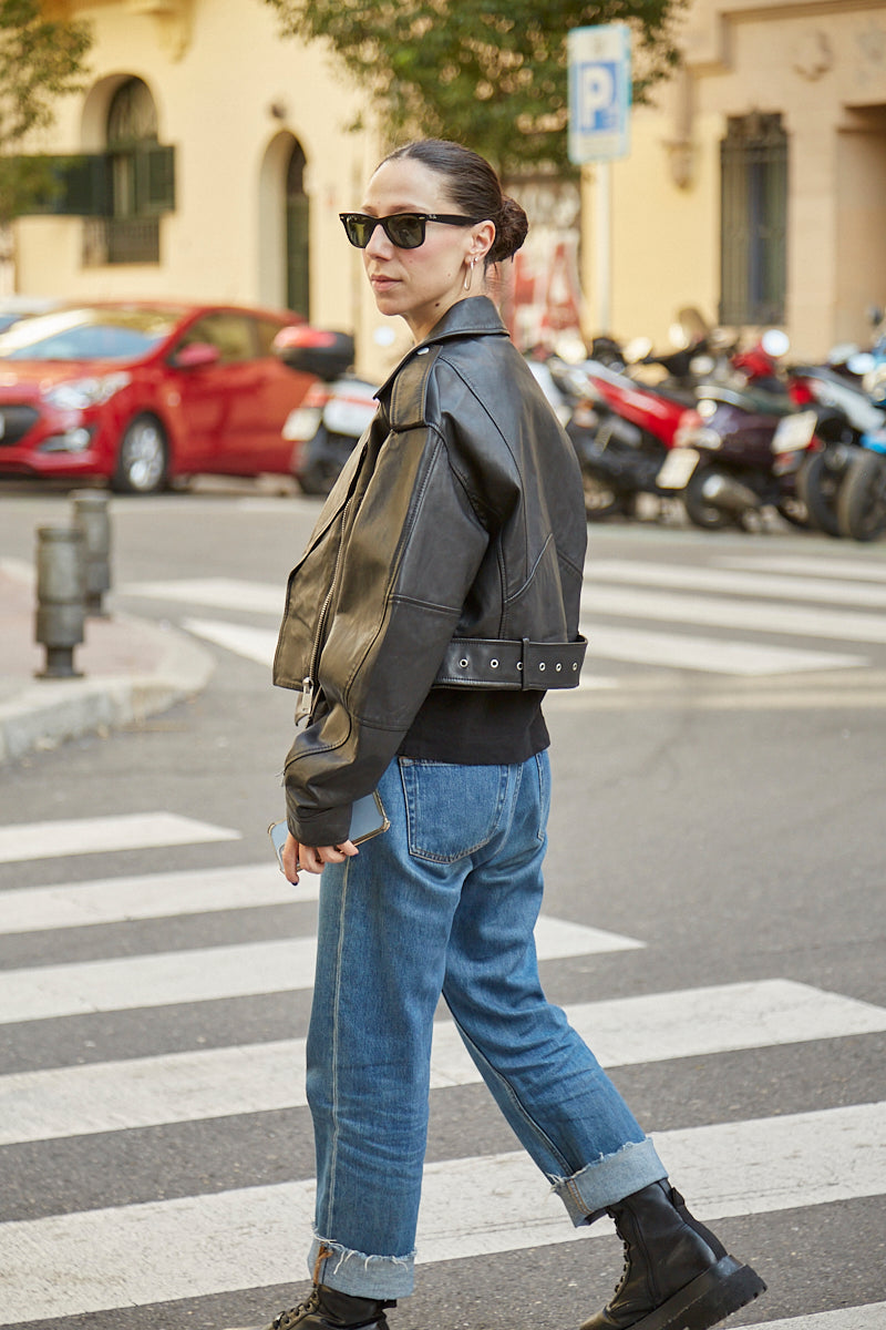 Chaqueta biker oversize cuero