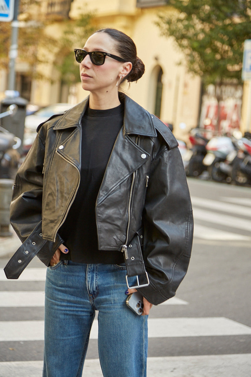 Chaqueta biker oversize cuero