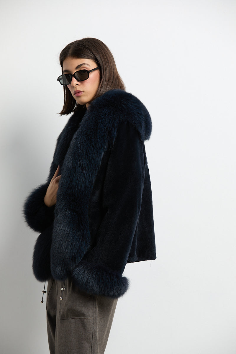 Chaqueta visón rasado con zorro azul navy DIVA COLLECTION