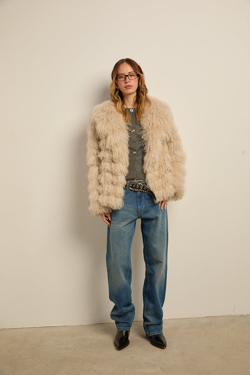 Chaqueta piel natural tibetlamb beige