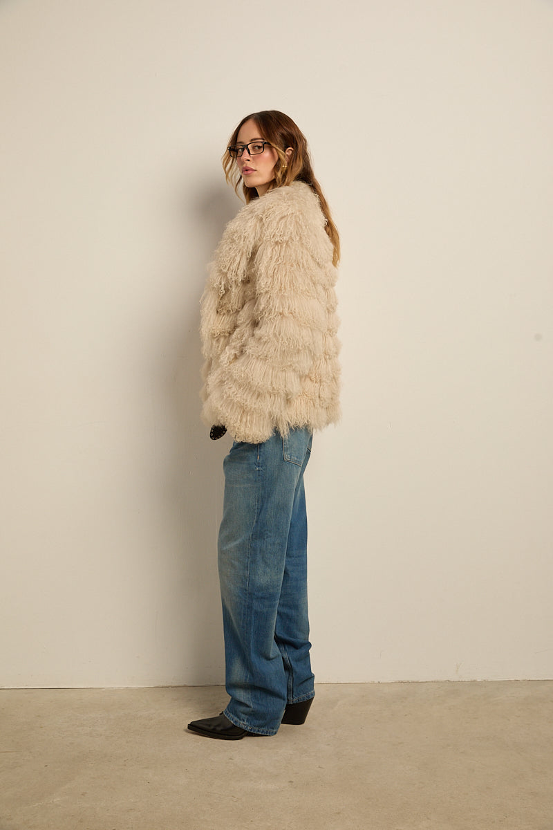 Chaqueta piel natural tibetlamb beige