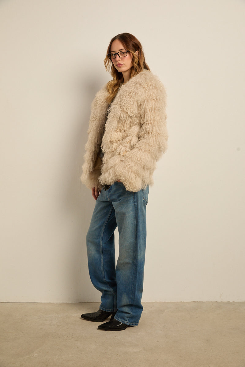 Chaqueta piel natural tibetlamb beige