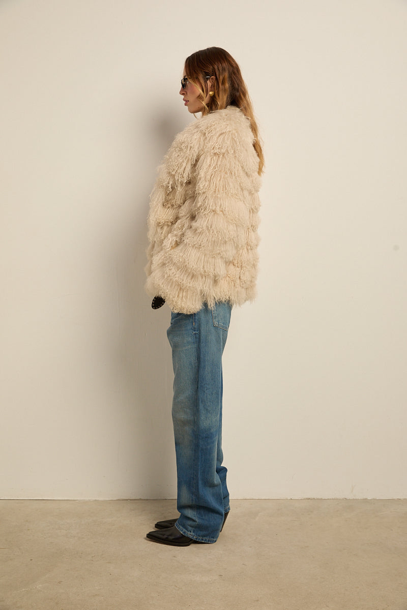 Chaqueta piel natural tibetlamb beige
