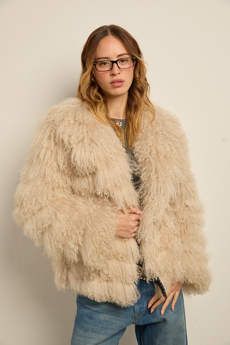 Chaqueta piel natural tibetlamb beige