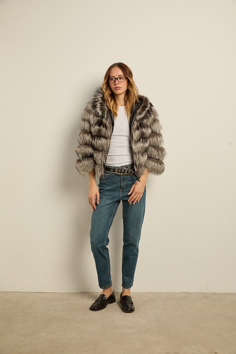 Chaqueta con capucha zorro silver fox