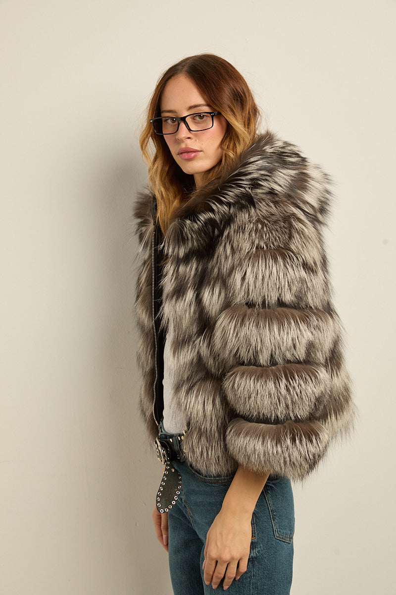 Chaqueta con capucha zorro silver fox