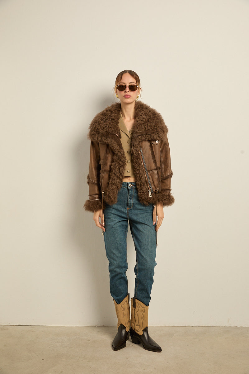 Chaqueta doble faz marrón rabbit con cordero