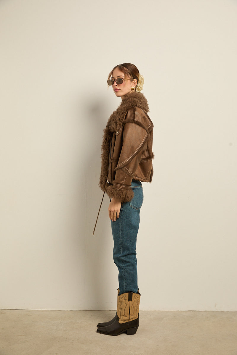 Chaqueta doble faz marrón rabbit con cordero
