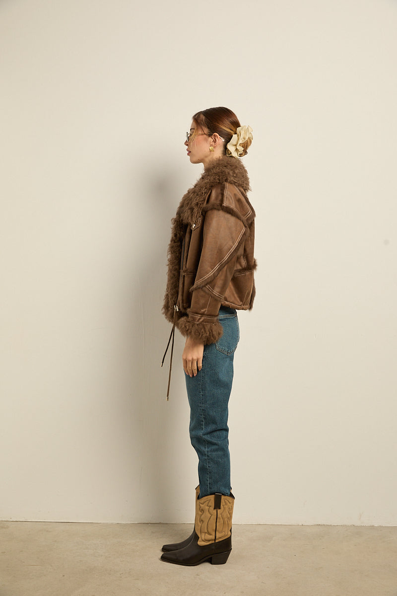 Chaqueta doble faz marrón rabbit con cordero