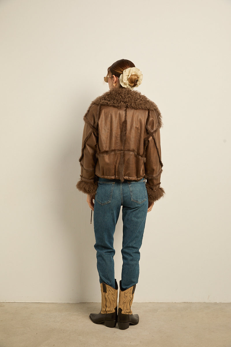 Chaqueta doble faz marrón rabbit con cordero