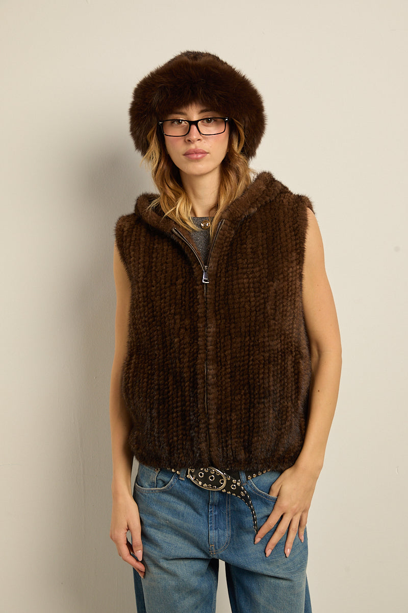Gorro visón natural con zorro