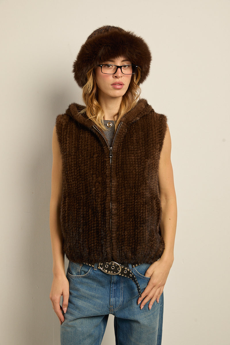 Gorro visón natural con zorro