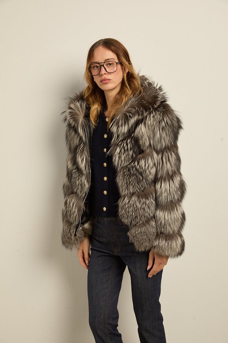 Chaquetón con capucha zorro silver fox