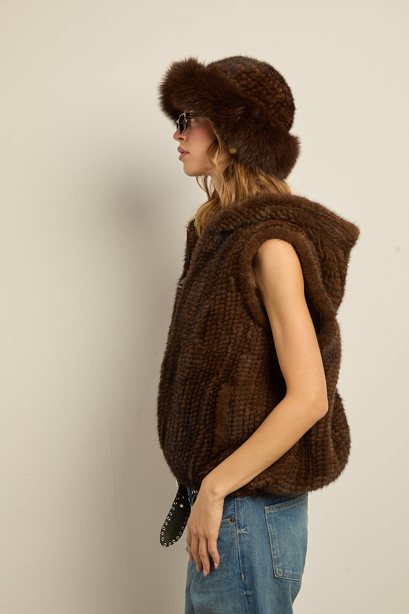 Gorro visón natural con zorro