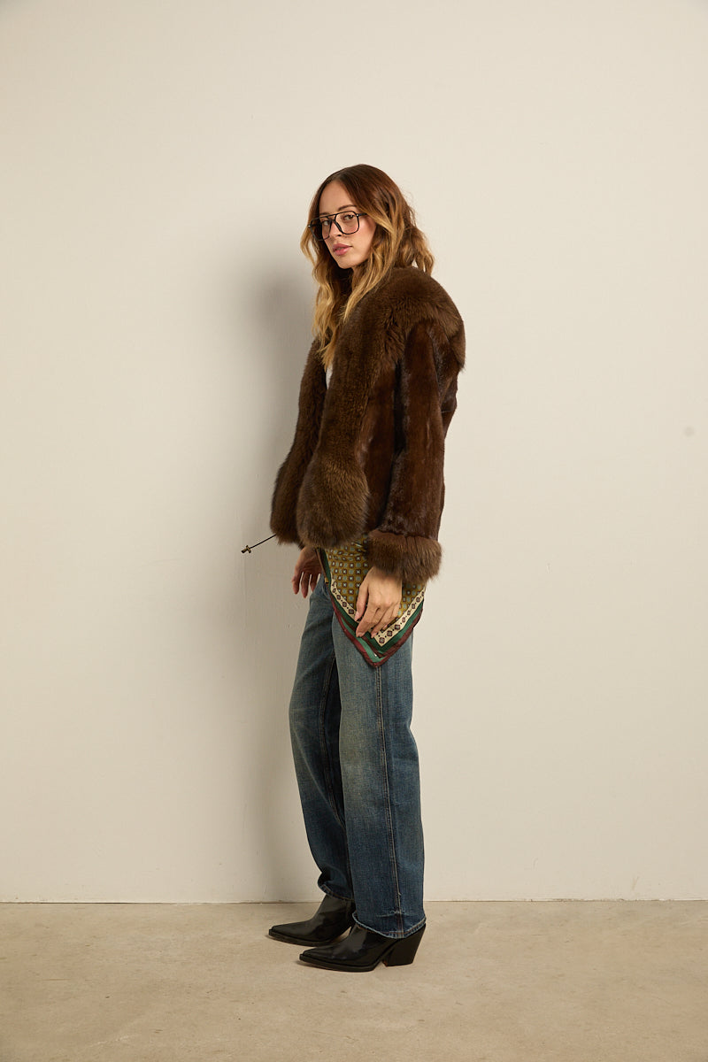 Chaqueta visón demi con zorro marrón DIVA COLLECTION