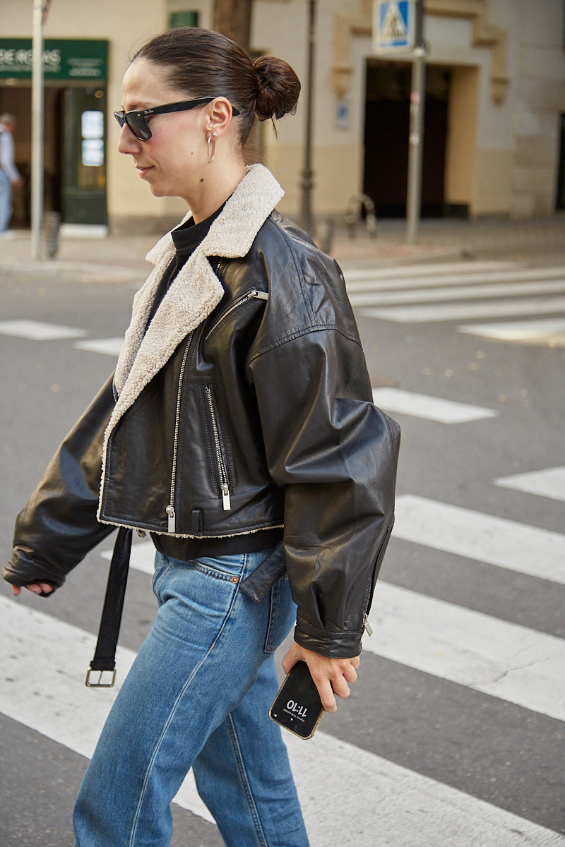 Chaqueta biker cuero oversize borreguito