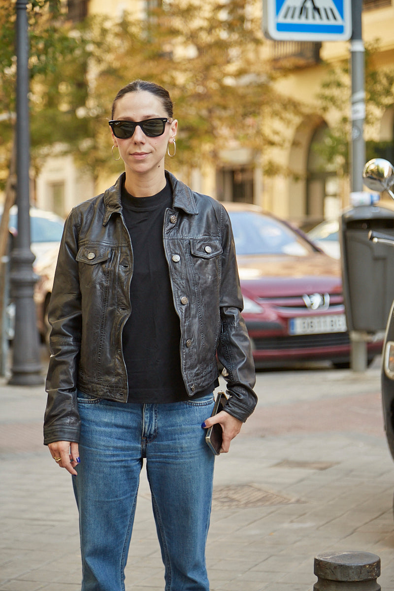 Chaqueta denim de cuero plomo
