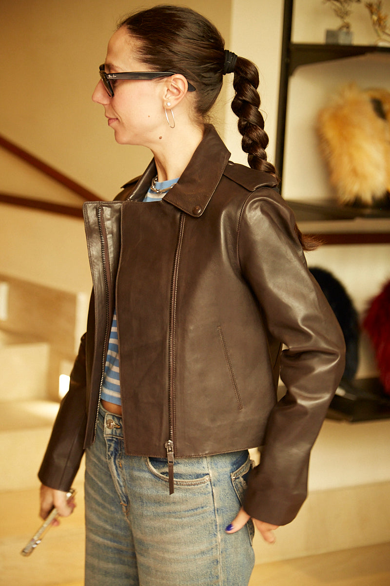 Chaqueta army cuero marrón