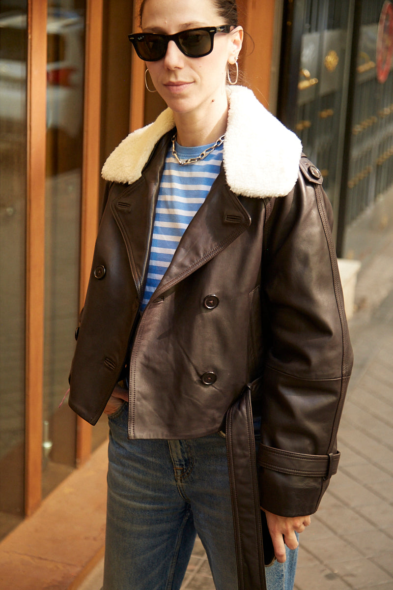 Chaqueta aviador oversize de cuero
