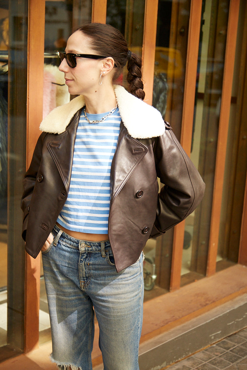 Chaqueta aviador oversize de cuero