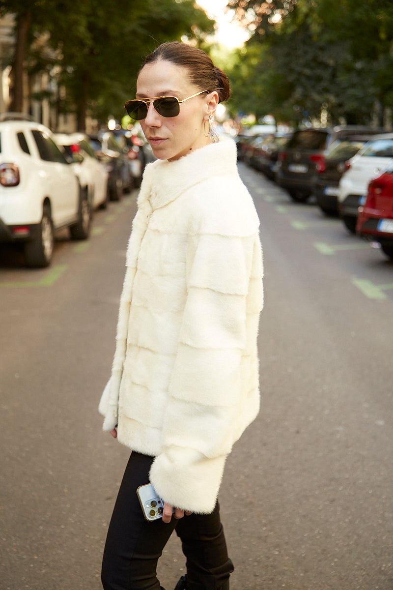 Chaqueta visón blanco perla modelo Cocó