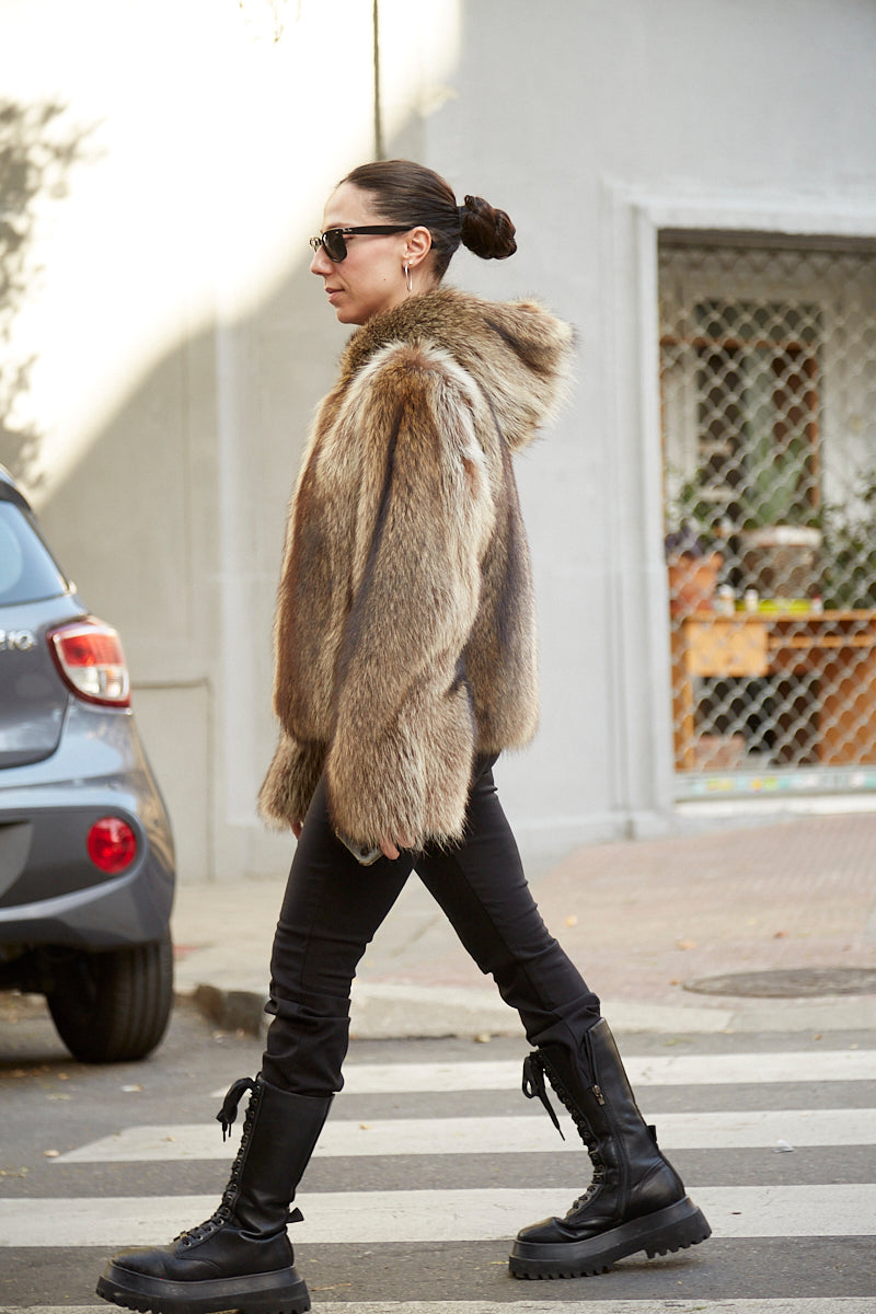 Chaqueta con capucha raccoon natural