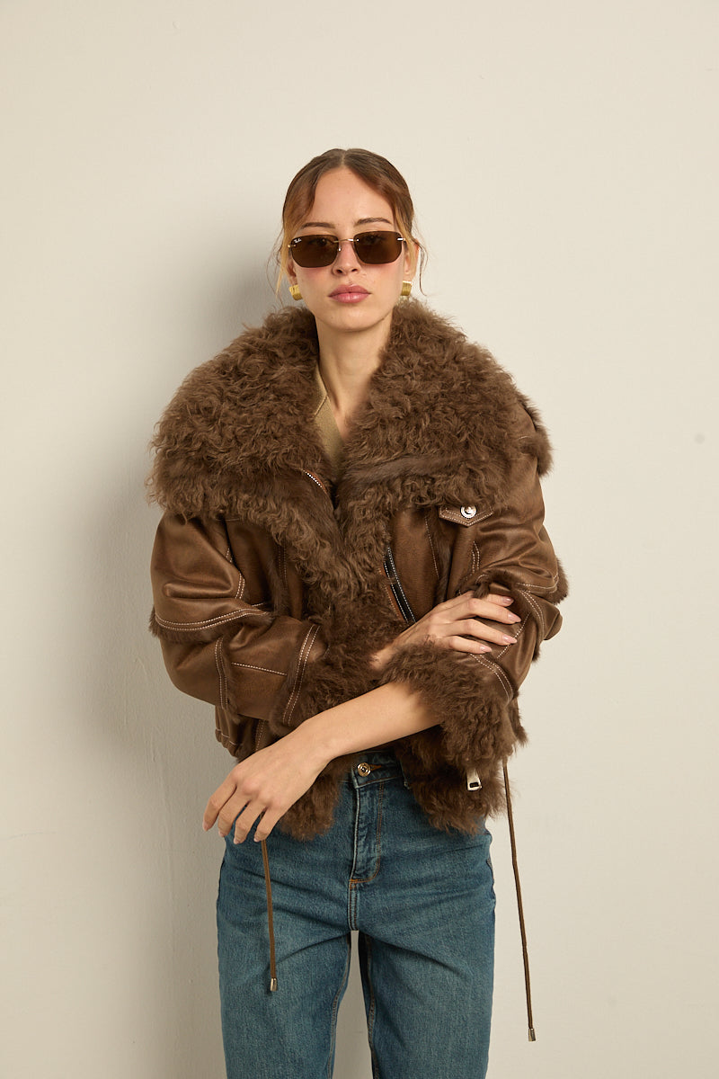 Chaqueta doble faz marrón rabbit con cordero