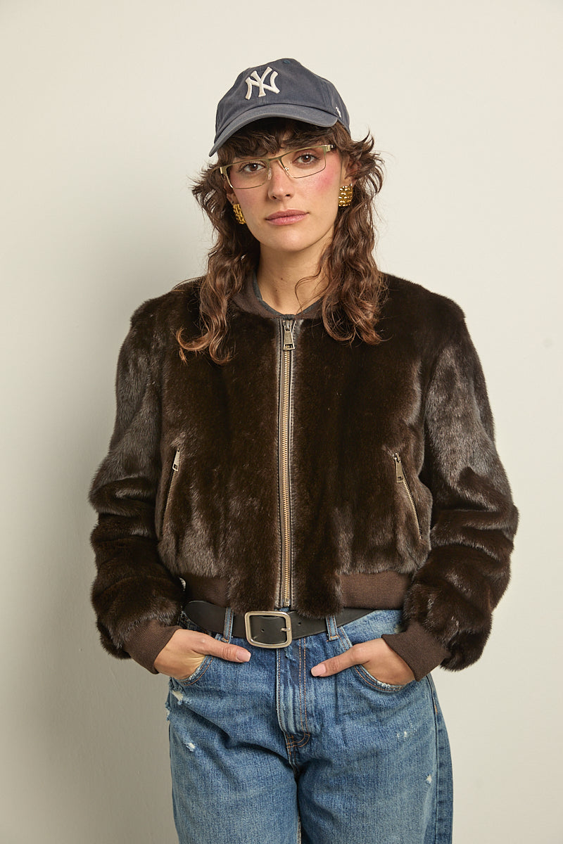 Chaqueta de visón marrón natural