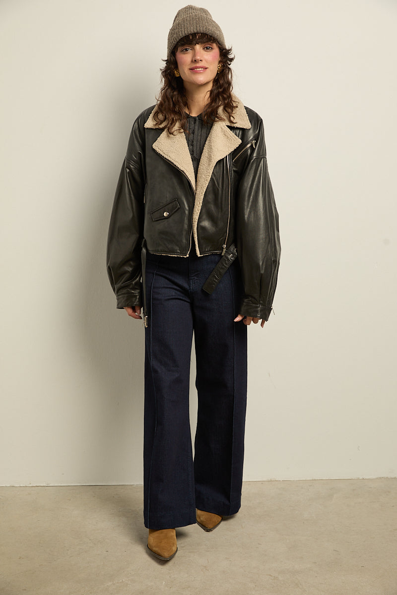 Chaqueta biker cuero oversize borreguito