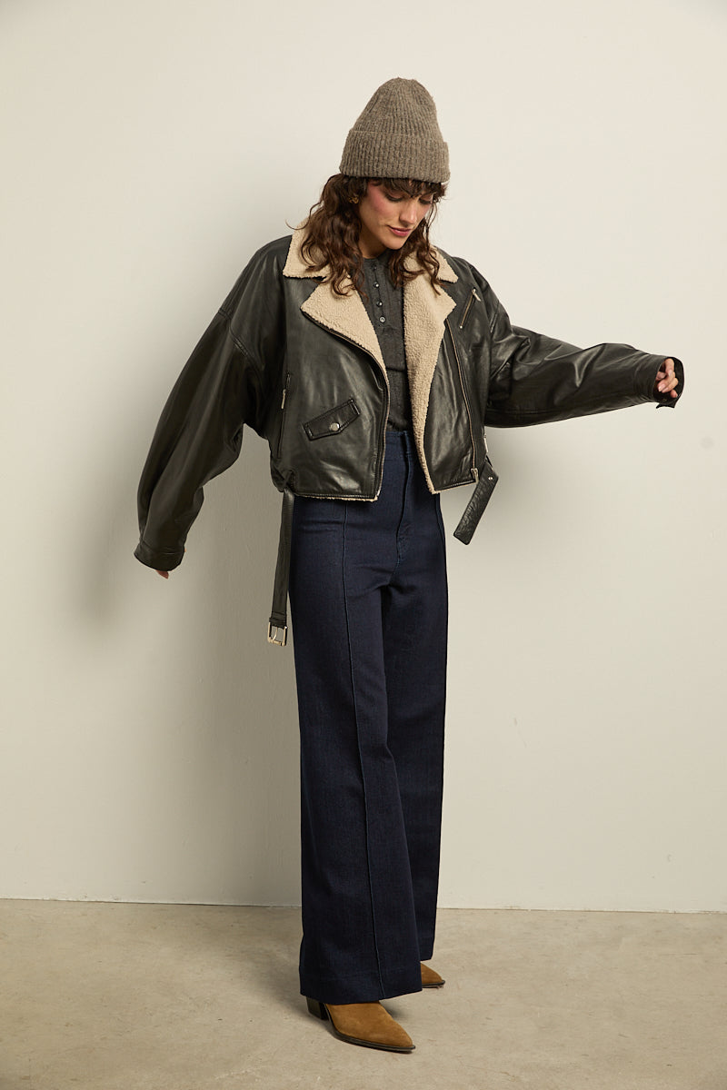 Chaqueta biker cuero oversize borreguito