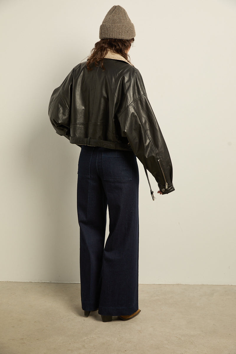 Chaqueta biker cuero oversize borreguito