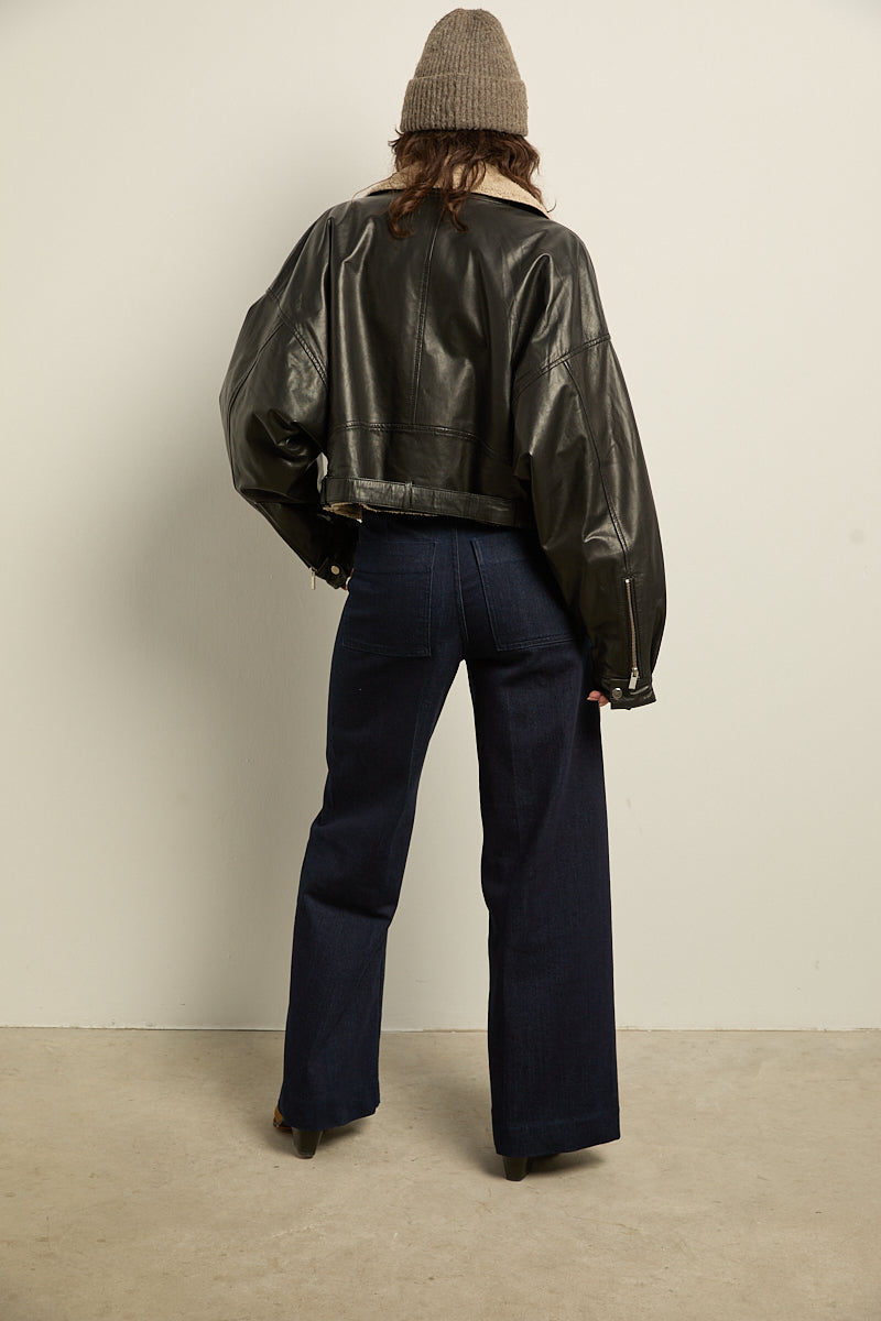 Chaqueta biker cuero oversize borreguito