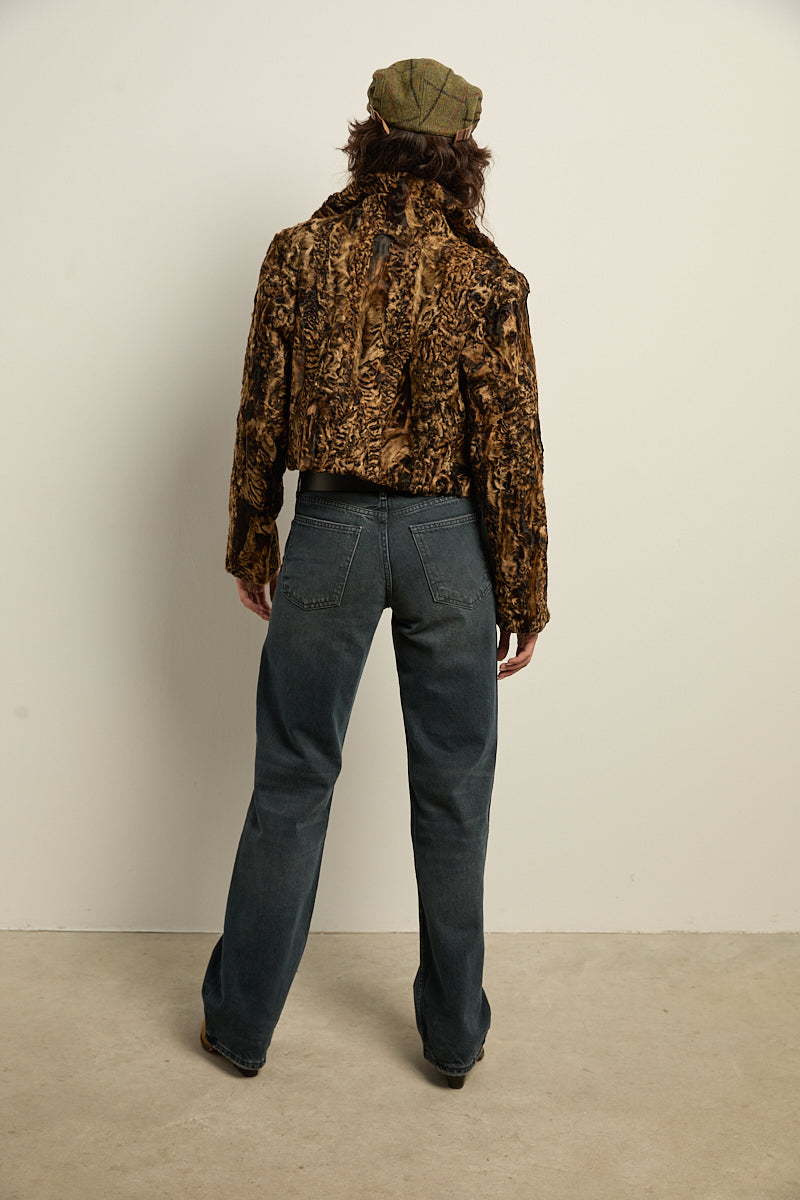 Biker crop piel de astracán camel