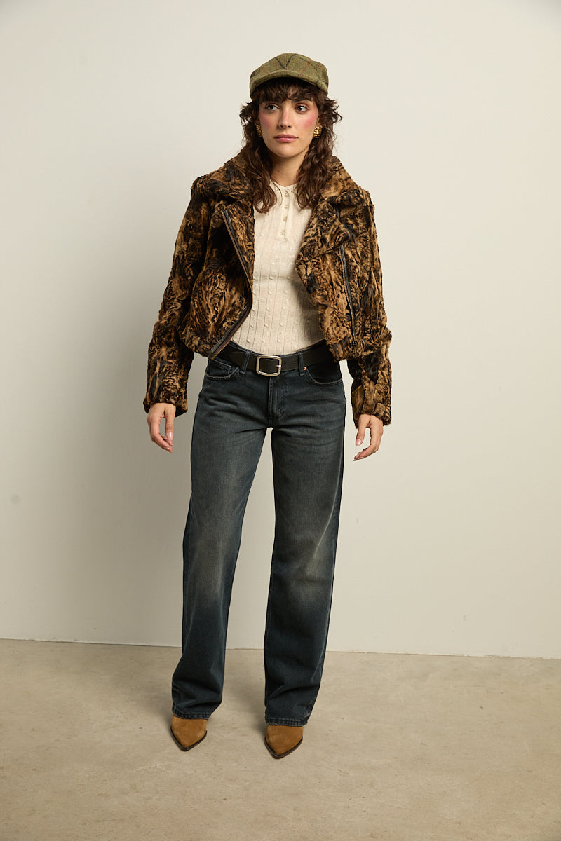 Biker crop piel de astracán camel