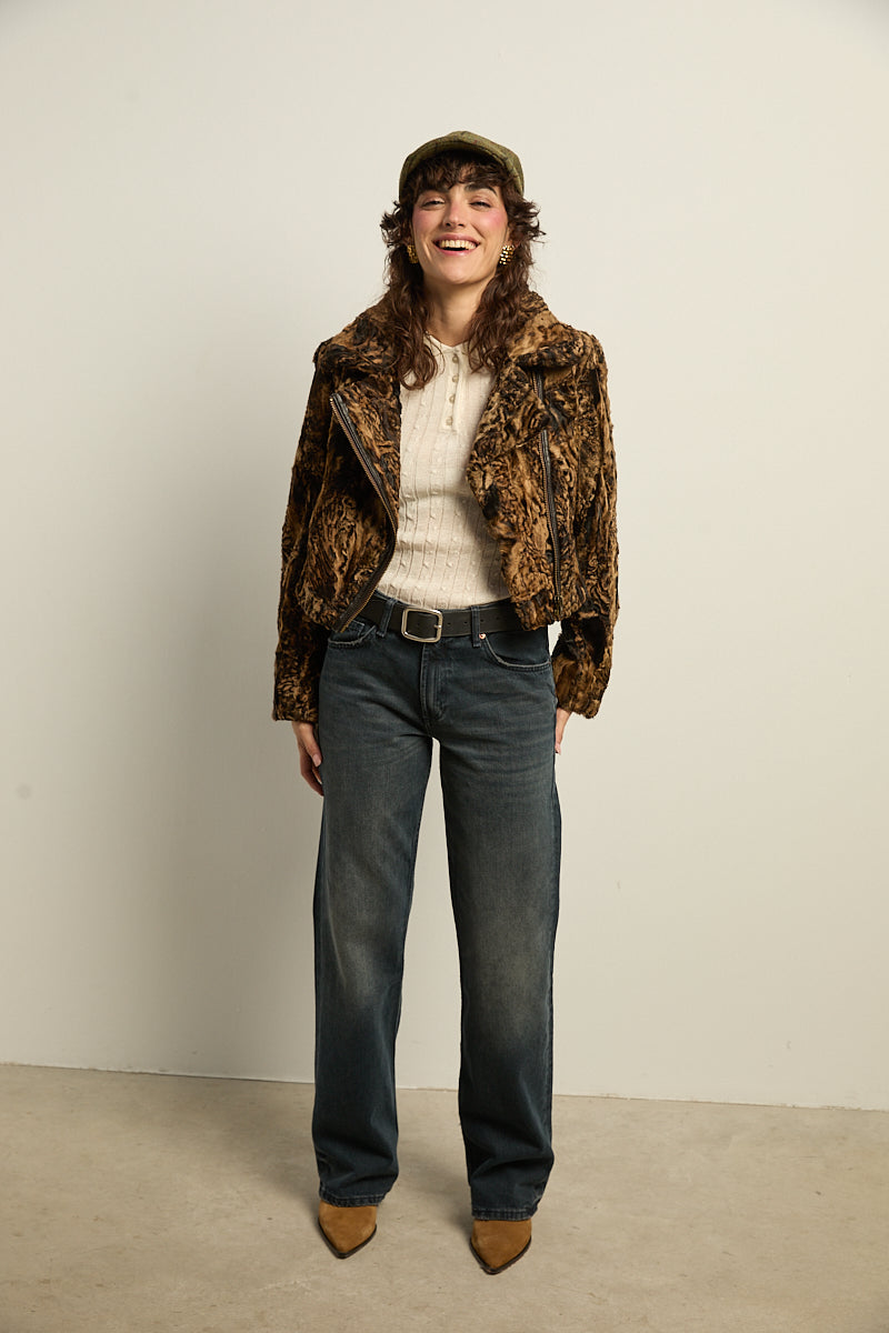 Biker crop piel de astracán camel