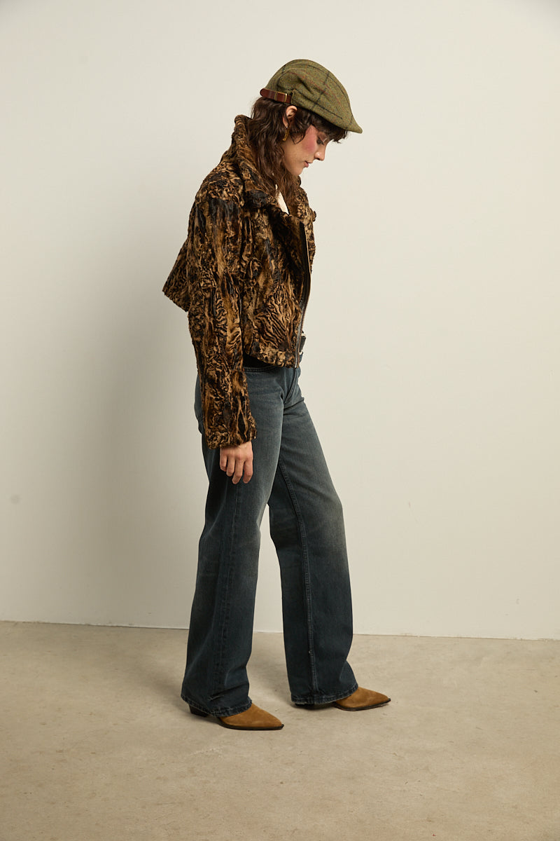 Biker crop piel de astracán camel