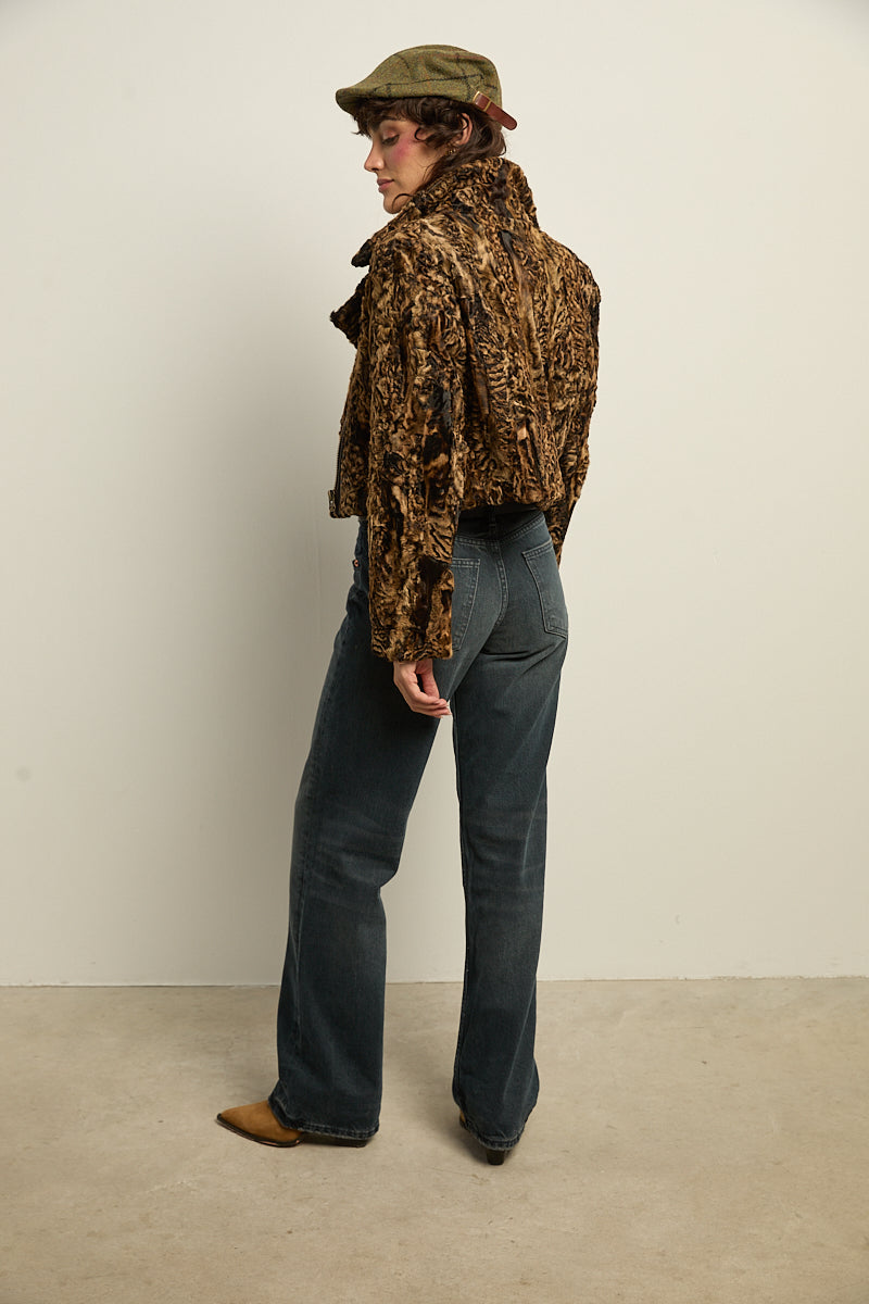 Biker crop piel de astracán camel