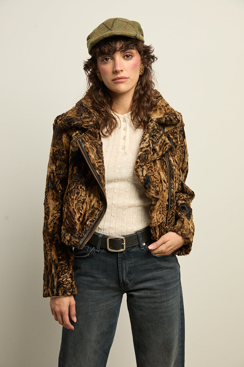 Biker crop piel de astracán camel