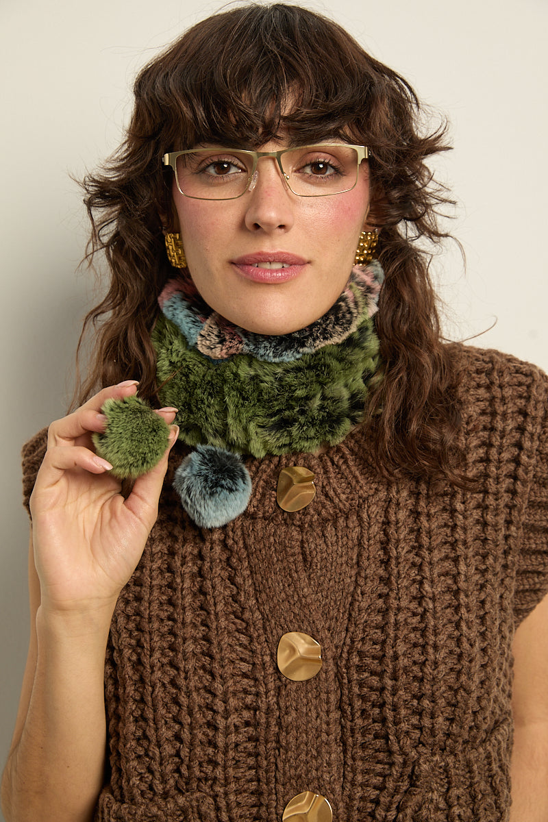 Cuello/gorro piel rex multicolor verde