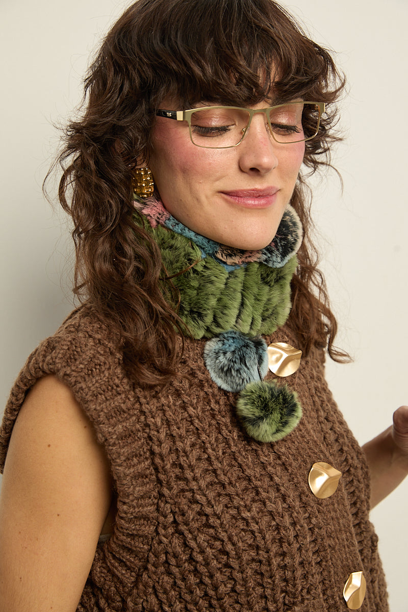 Cuello/gorro piel rex multicolor verde