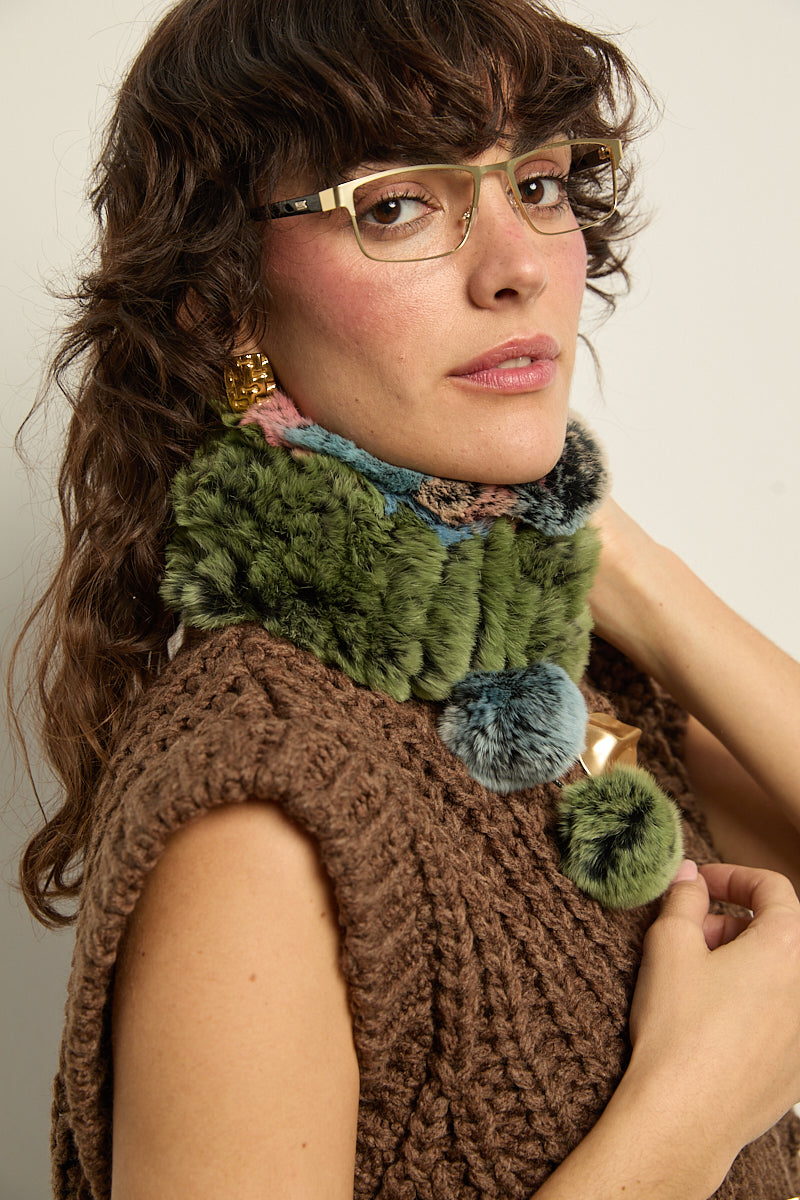 Cuello/gorro piel rex multicolor verde
