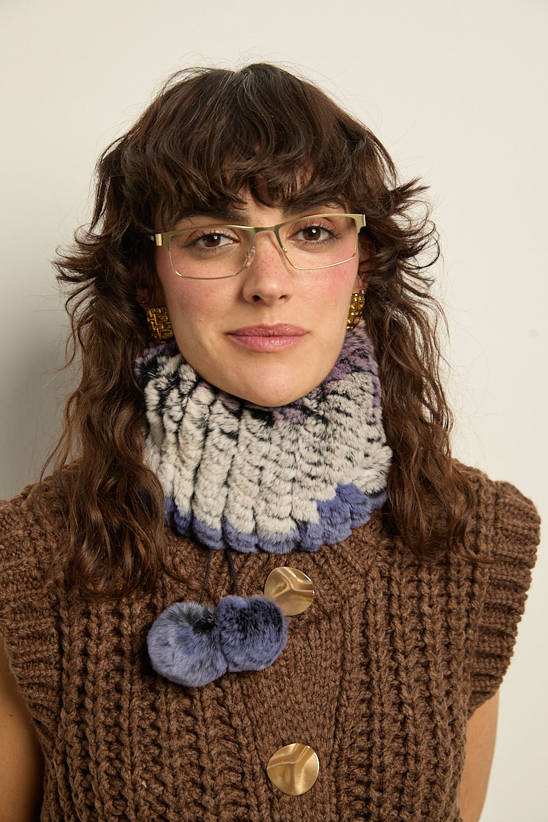 Cuello/gorro piel rex multicolor azul
