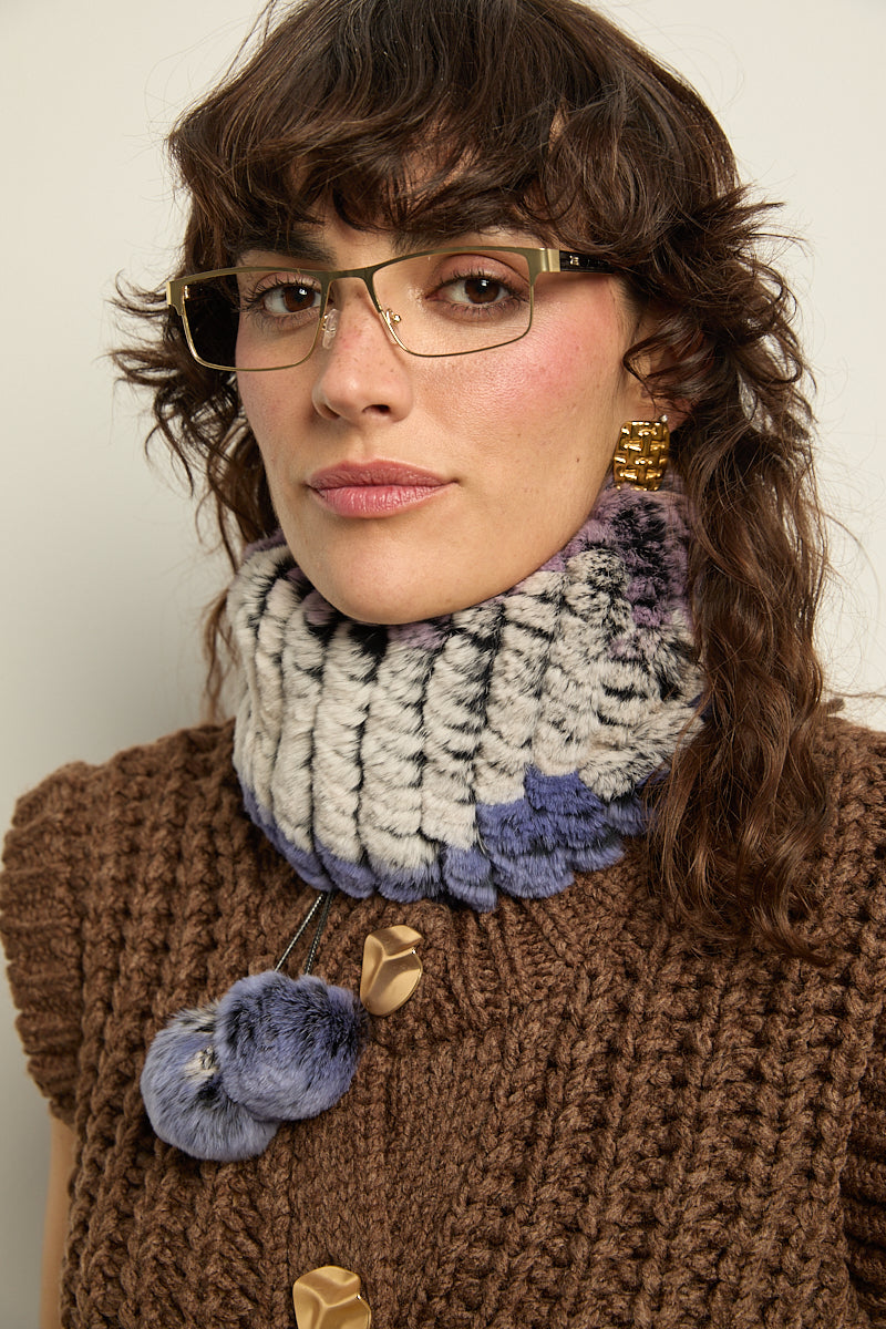 Cuello/gorro piel rex multicolor azul