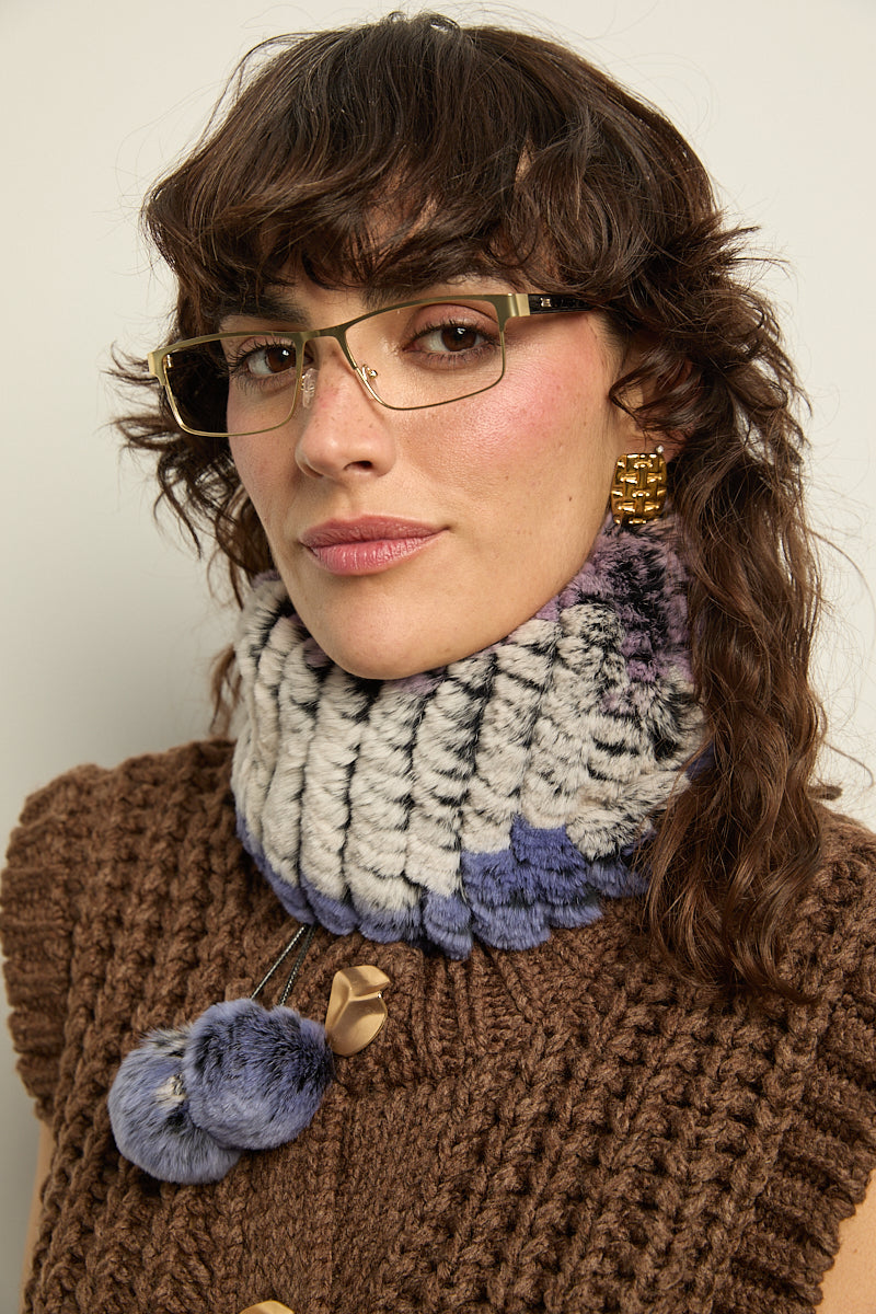Cuello/gorro piel rex multicolor azul