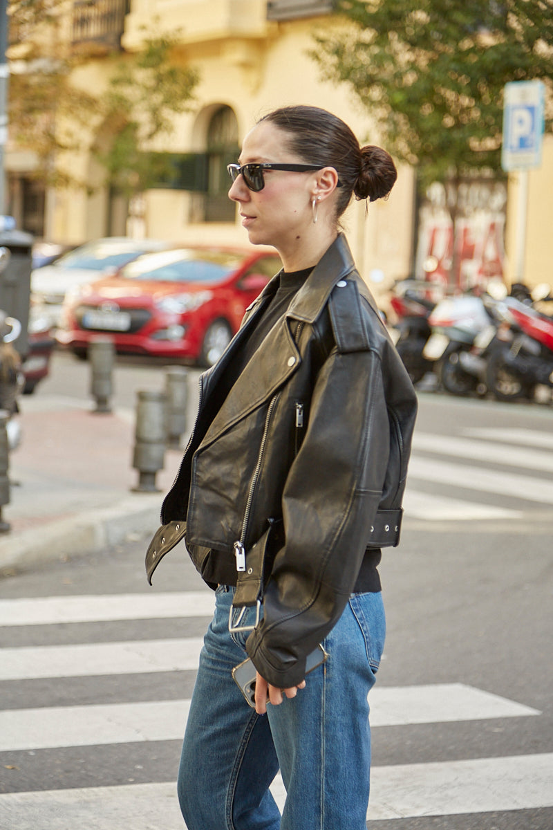 Chaqueta biker oversize cuero