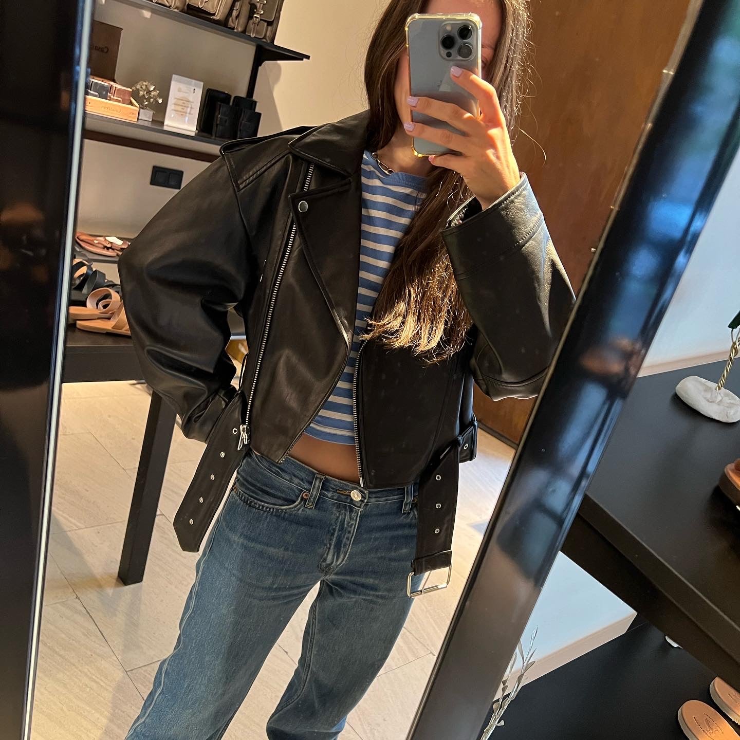 Chaqueta biker oversize cuero