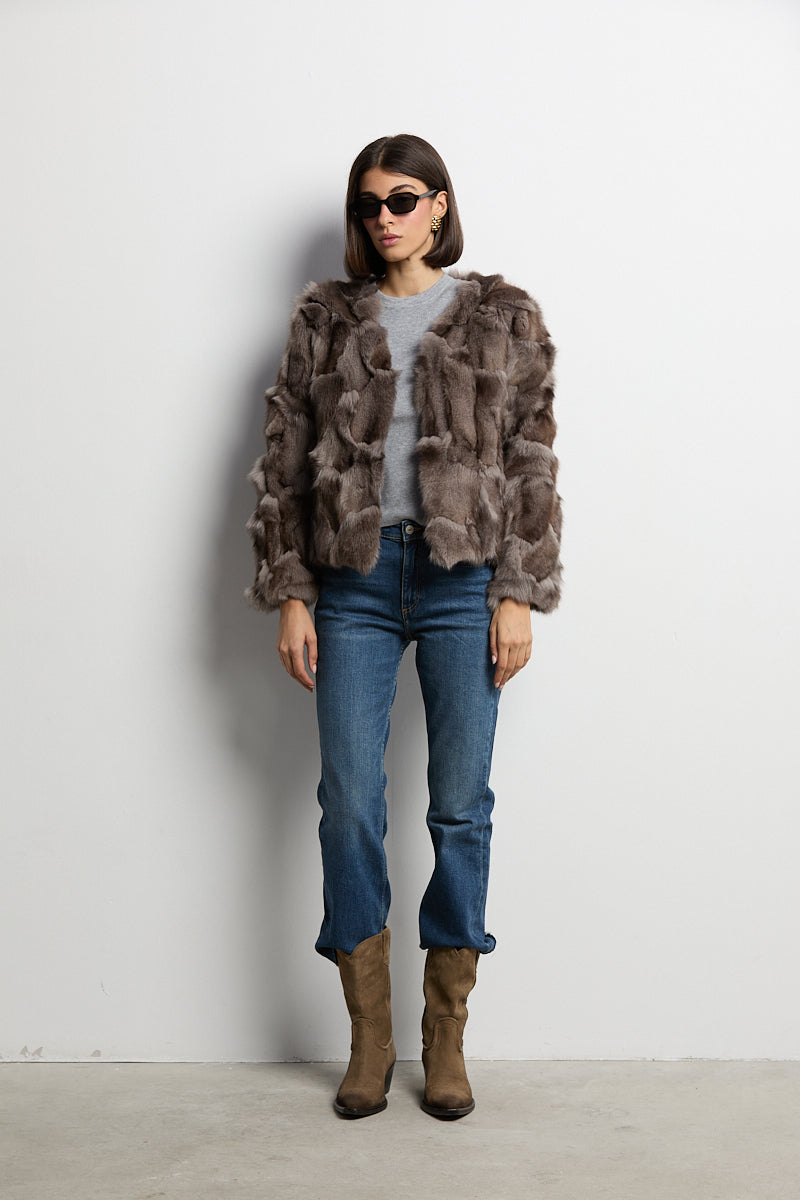 Chaqueta zorro patchwork color gris topo