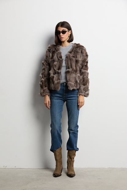 Chaqueta zorro patchwork color gris topo