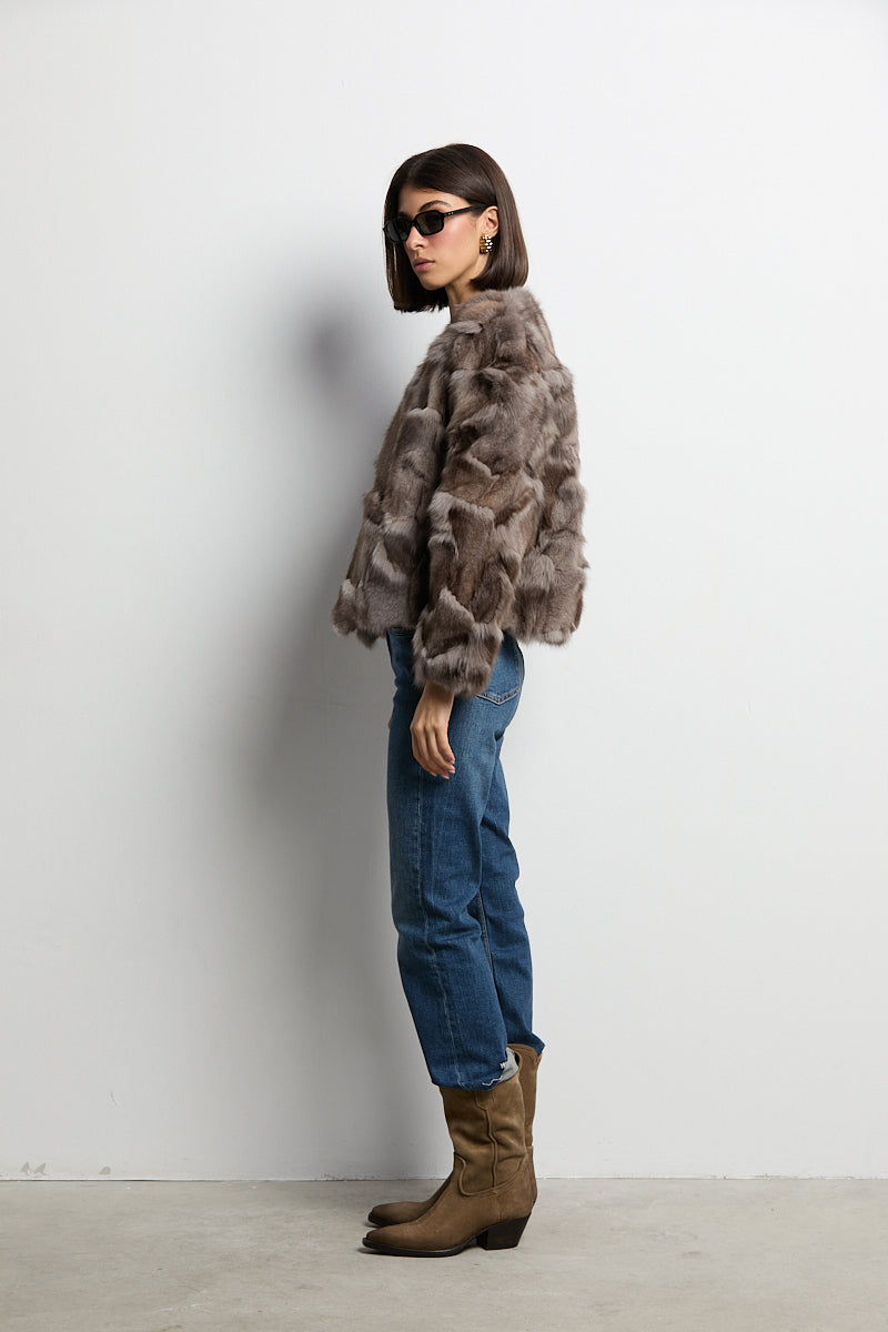 Chaqueta zorro patchwork color gris topo